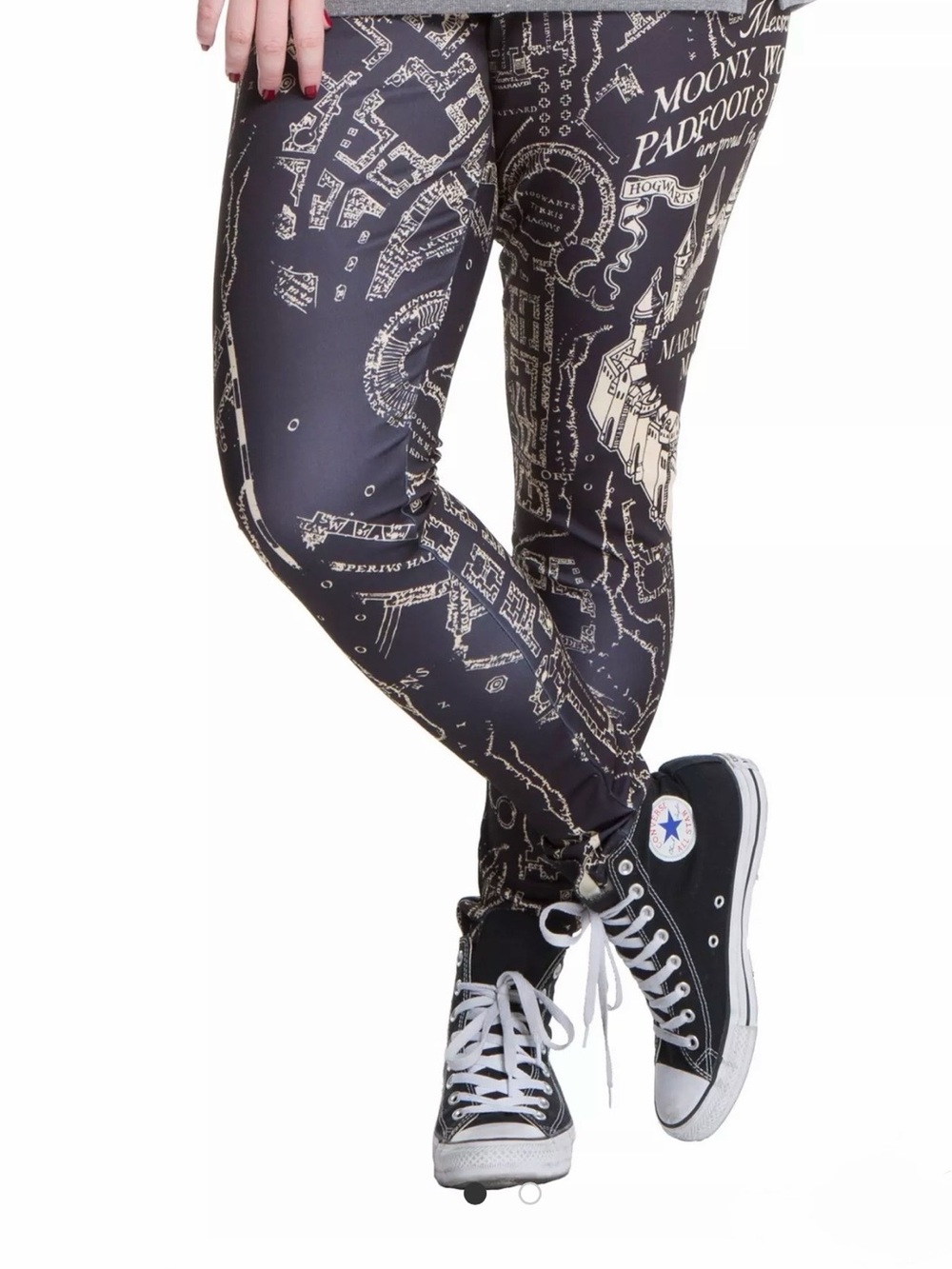 Hot Topic Black & Cream Marauder's Map Leggings